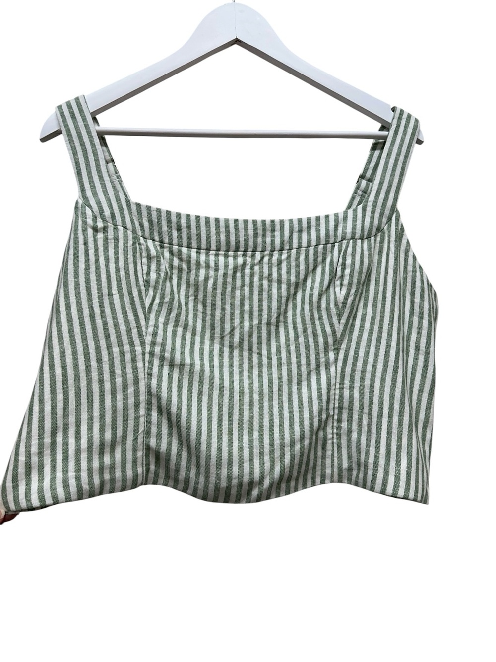 Abercrombie & Fitch Womens Stripe Crop Top Tank Smocked Back Green White Size XL - Picture 2 of 8